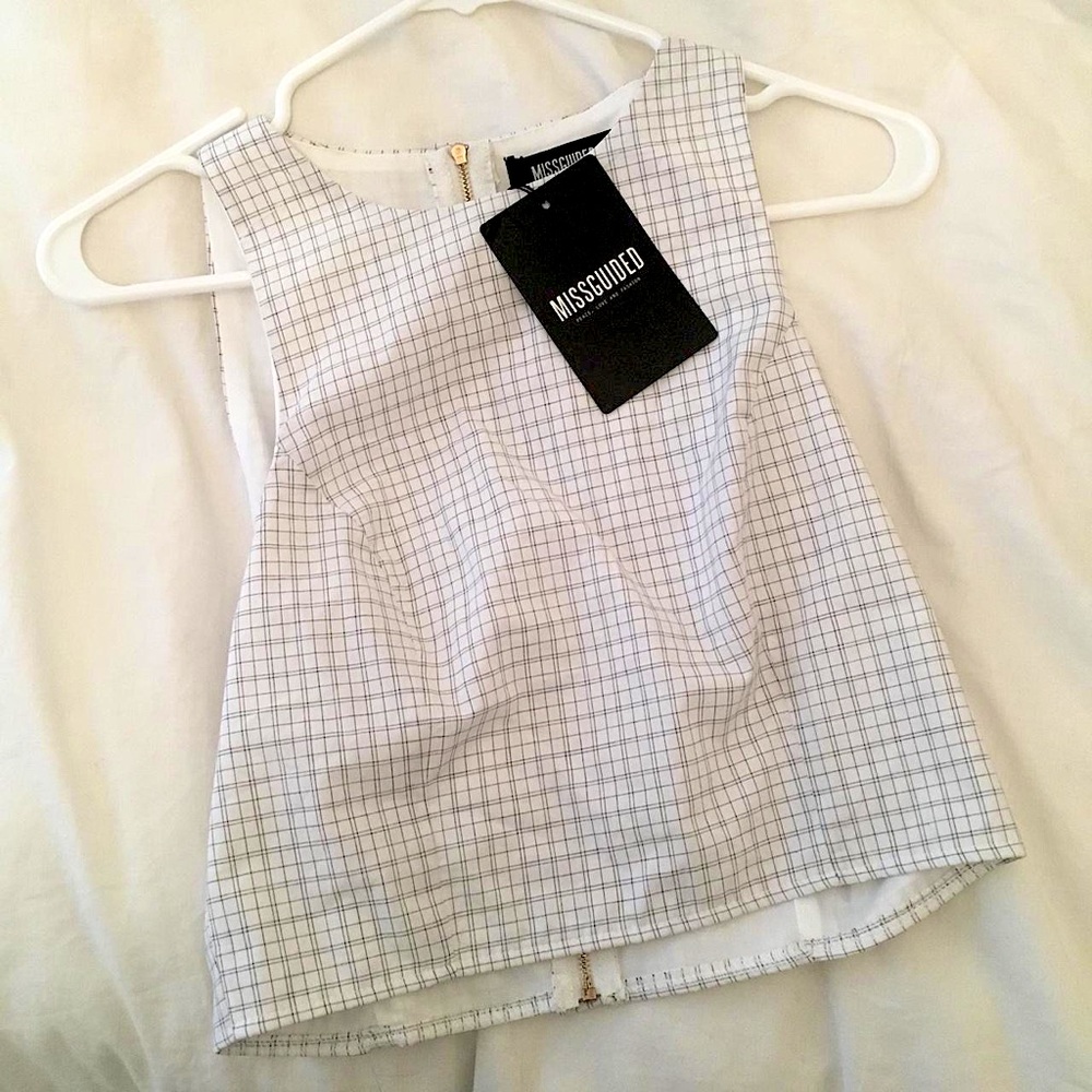 Missguided White and Black checkered crop top